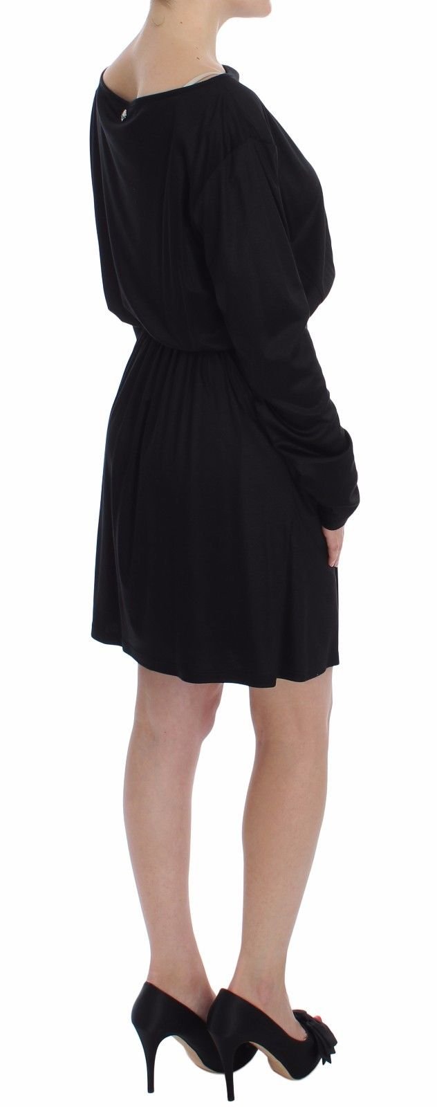 Black Modal Silk Shift Knee Dress - Image 4