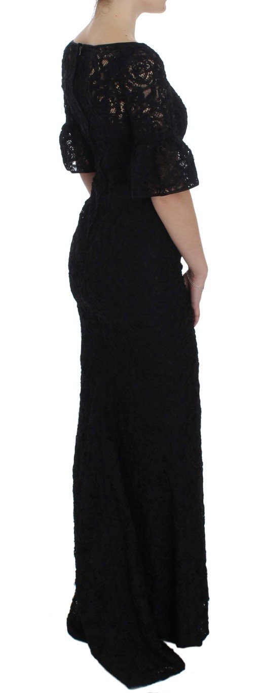 Black Floral Lace Long Bodycon Maxi Dress - Image 4